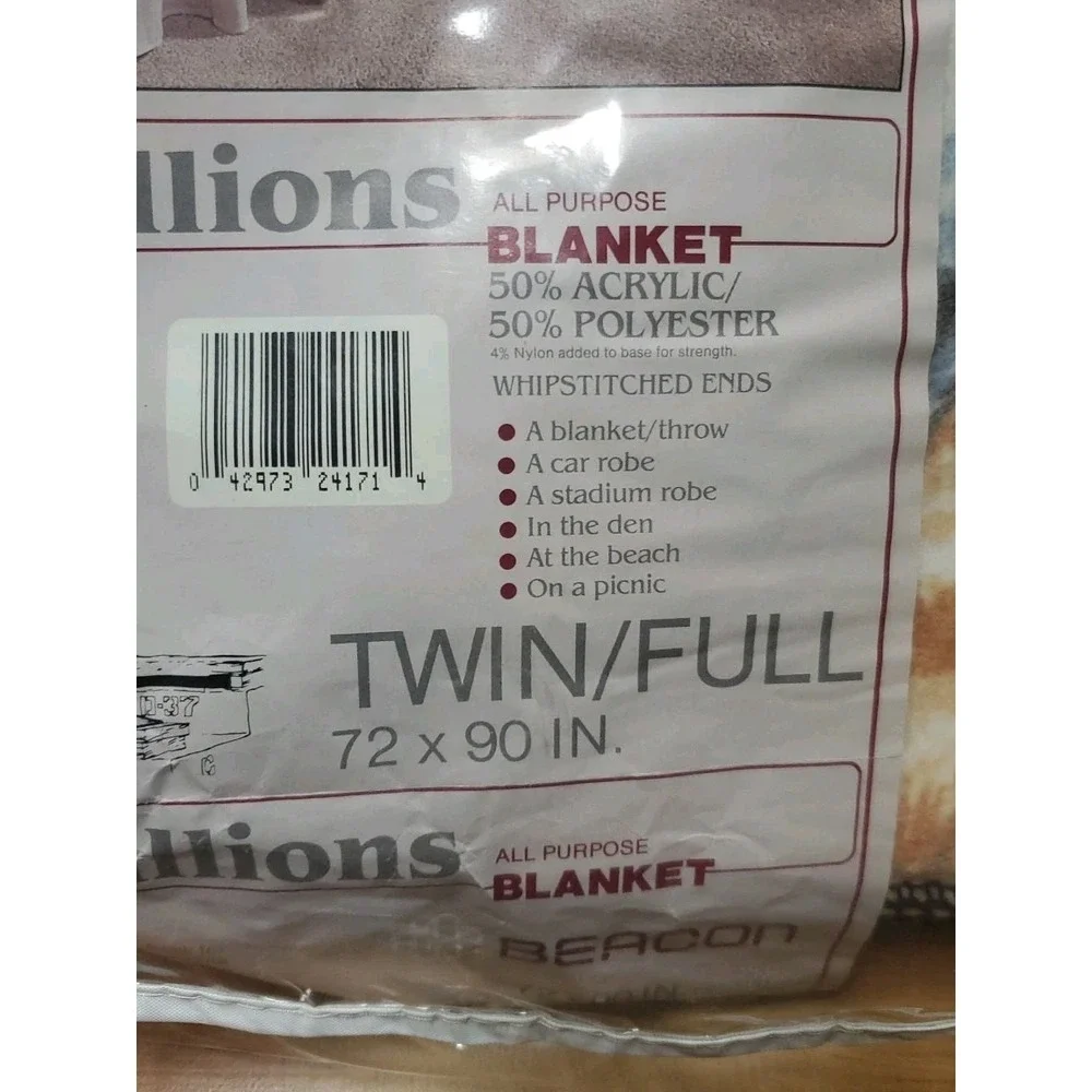 BEACON Stallions All Purpose Blanket‎ Twin Full 73x90 Western Horses Made In USA